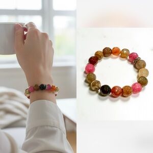 Boutique Pink Brown Faceted Stone Elastic Bracelet R $68